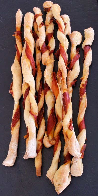 Parma ham spiral breadsticks