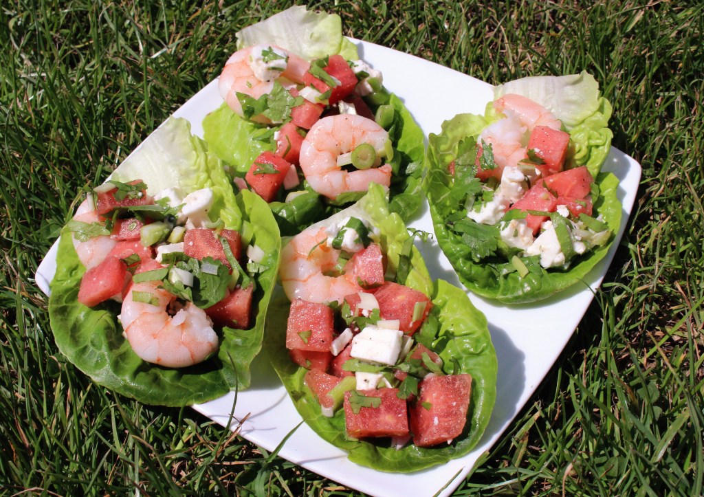 prawn watermelon and feta wraps