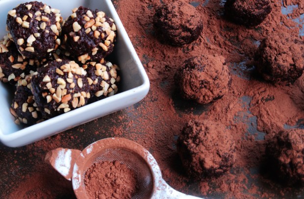 Chocolate, hazelnut and date truffles