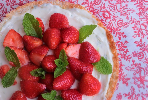 coconut, lime and strawberry tart